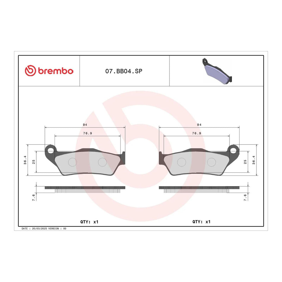 Brembo Prime Brake Pad Sinter Rear 07BB04SP