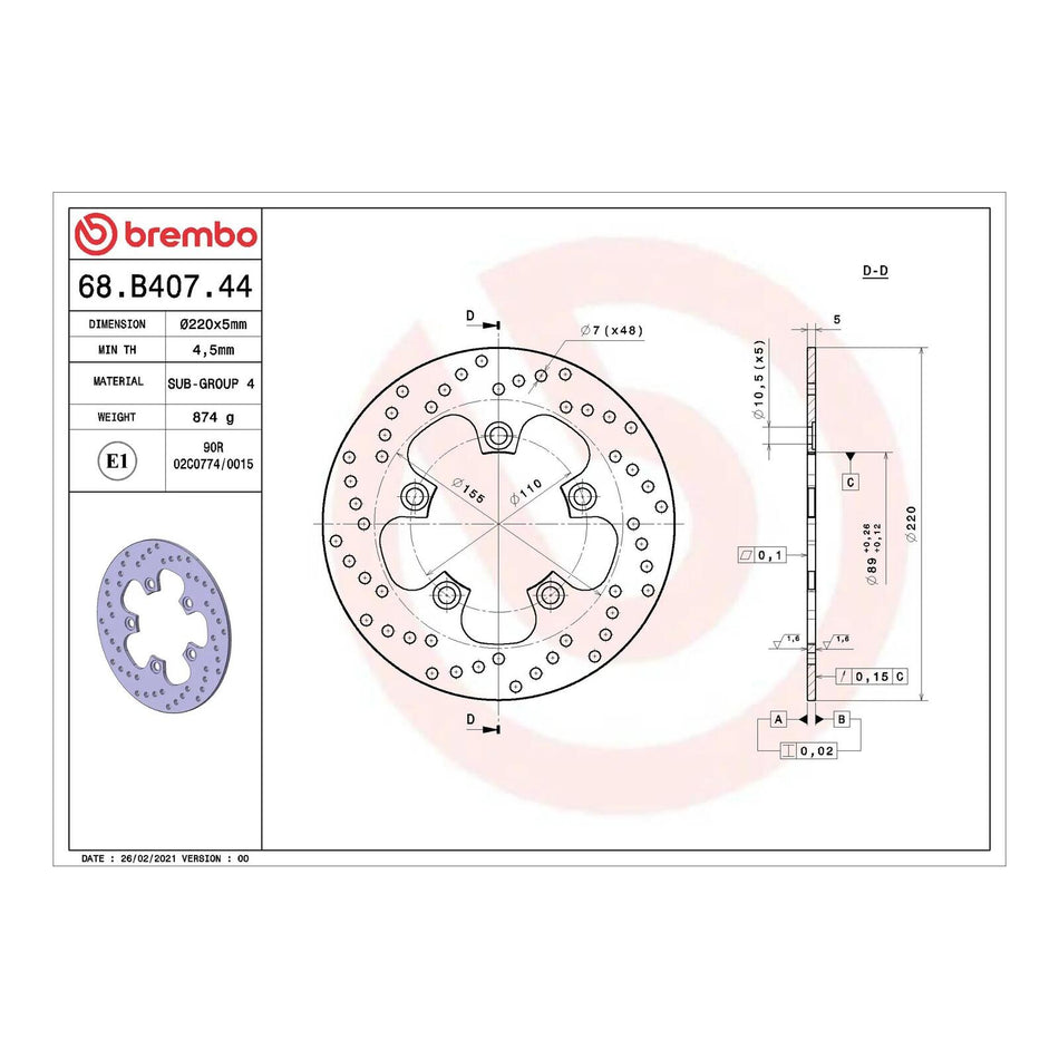 Brembo Prime Brake Disc Serie Oro Rear 68B40744