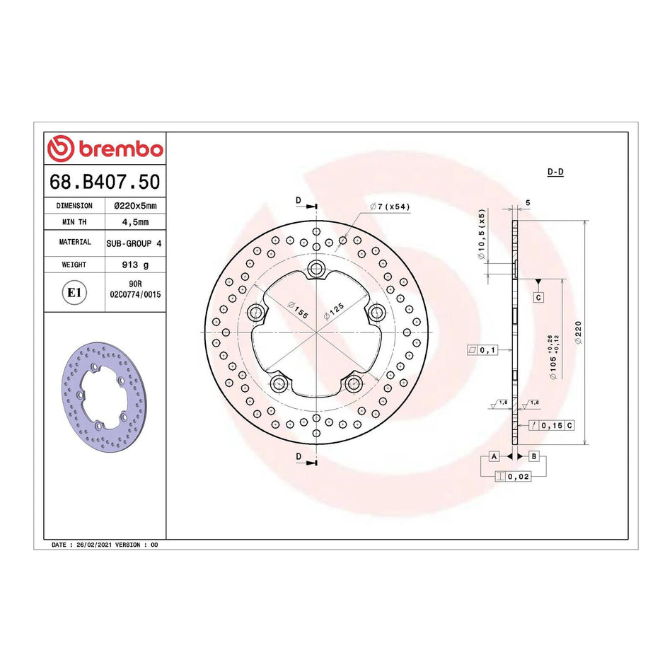 Brembo Prime Brake Disc Serie Oro Rear 68B40750