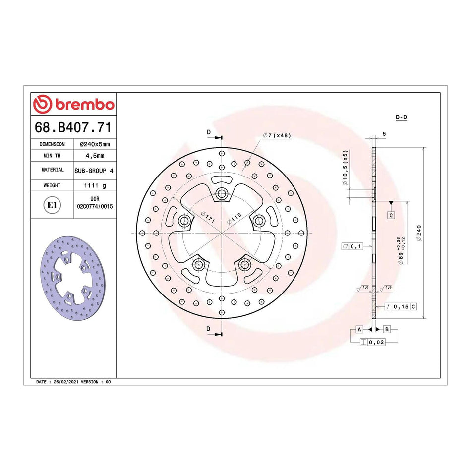 Brembo Prime Brake Disc Serie Oro Rear 68B40771
