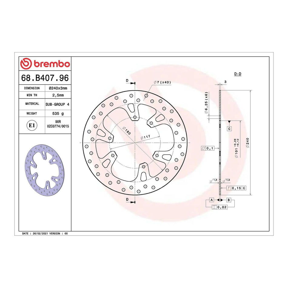 Brembo Prime Brake Disc Serie Oro Front 68B40796