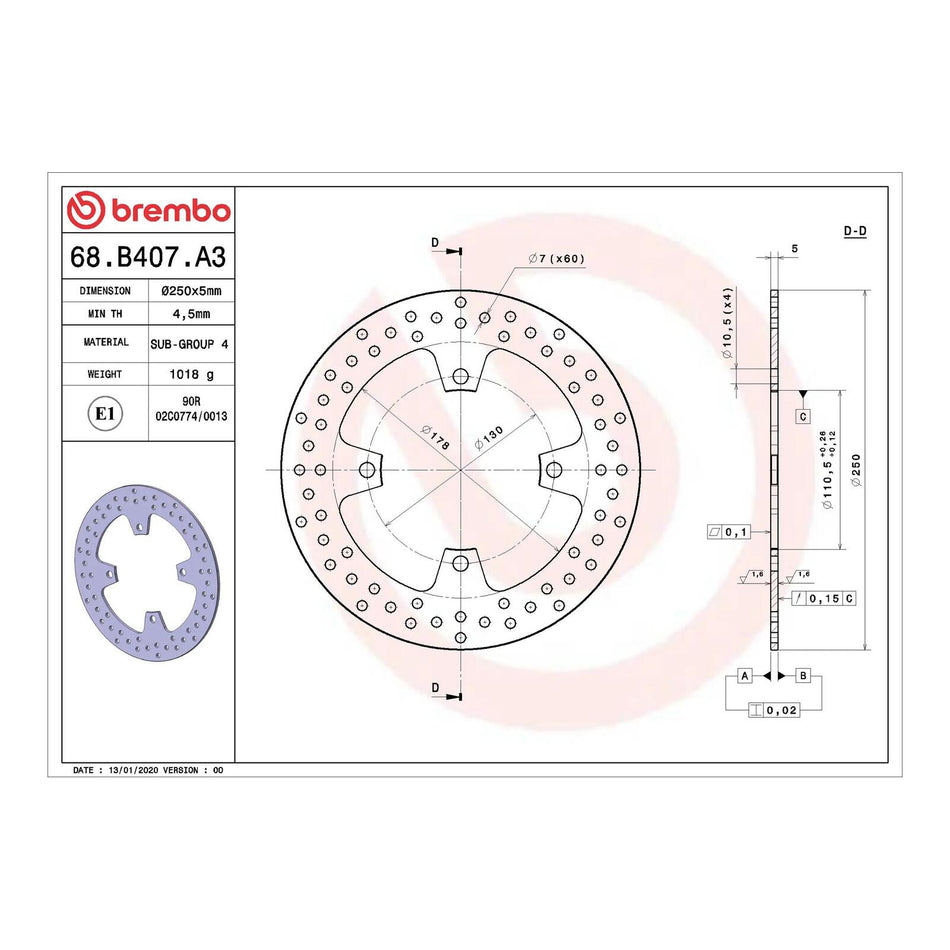 Brembo Prime Brake Disc Serie Oro Rear 68B407A3