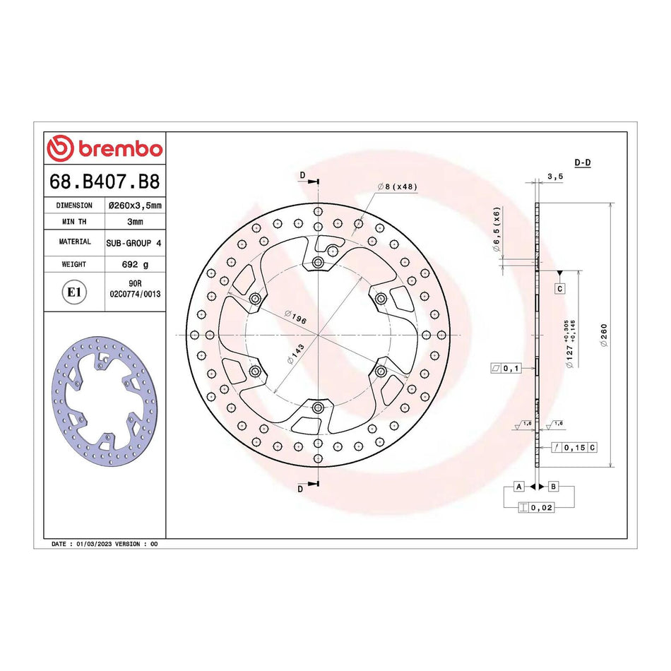 Brembo Prime Brake Disc Serie Oro Front 68B407B8