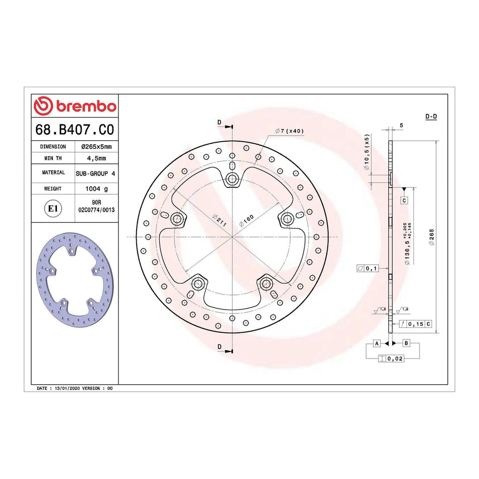 Brembo Prime Brake Disc Serie Oro Rear 68B407C0