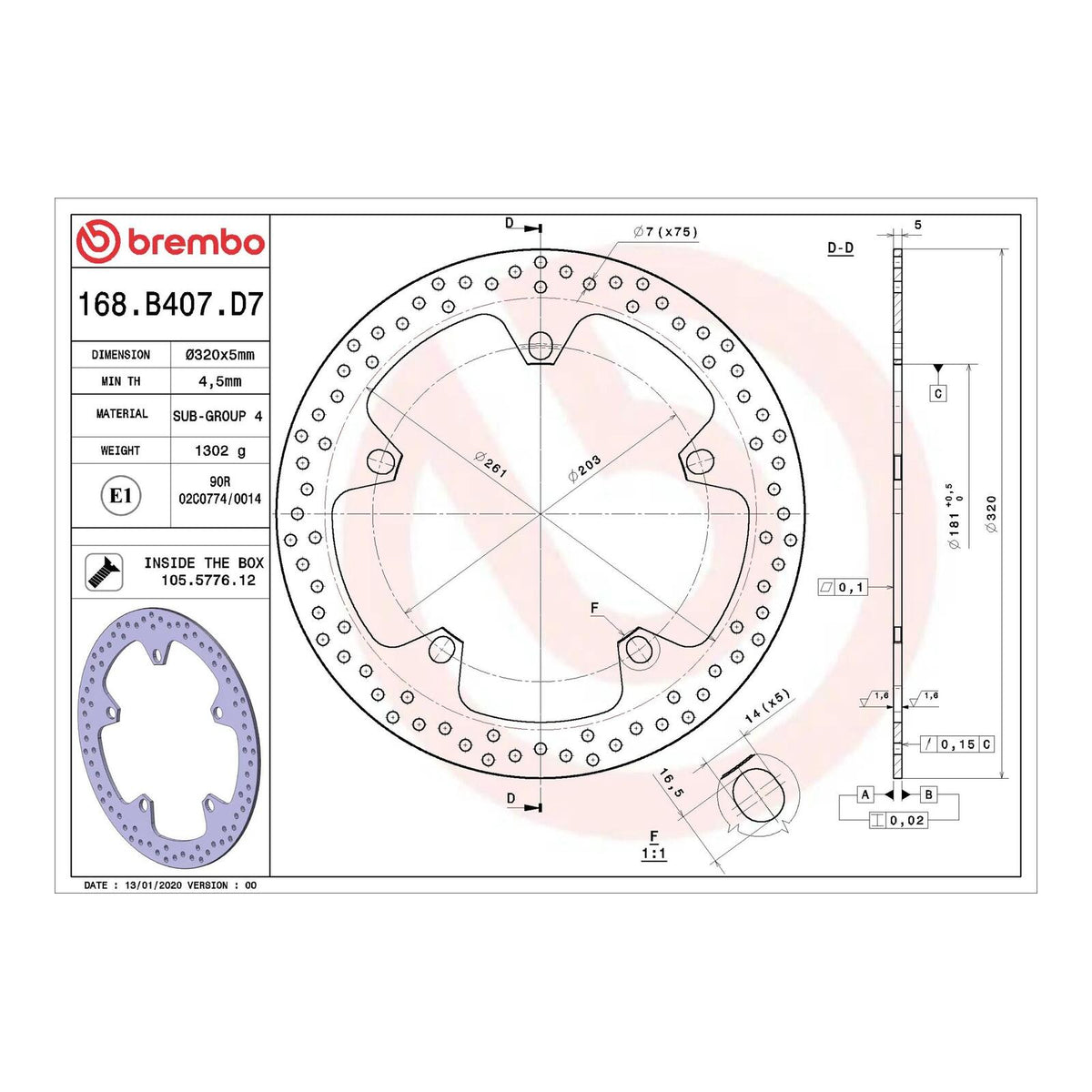 Brembo Prime Brake Disc Serie Oro Front 68B407D7