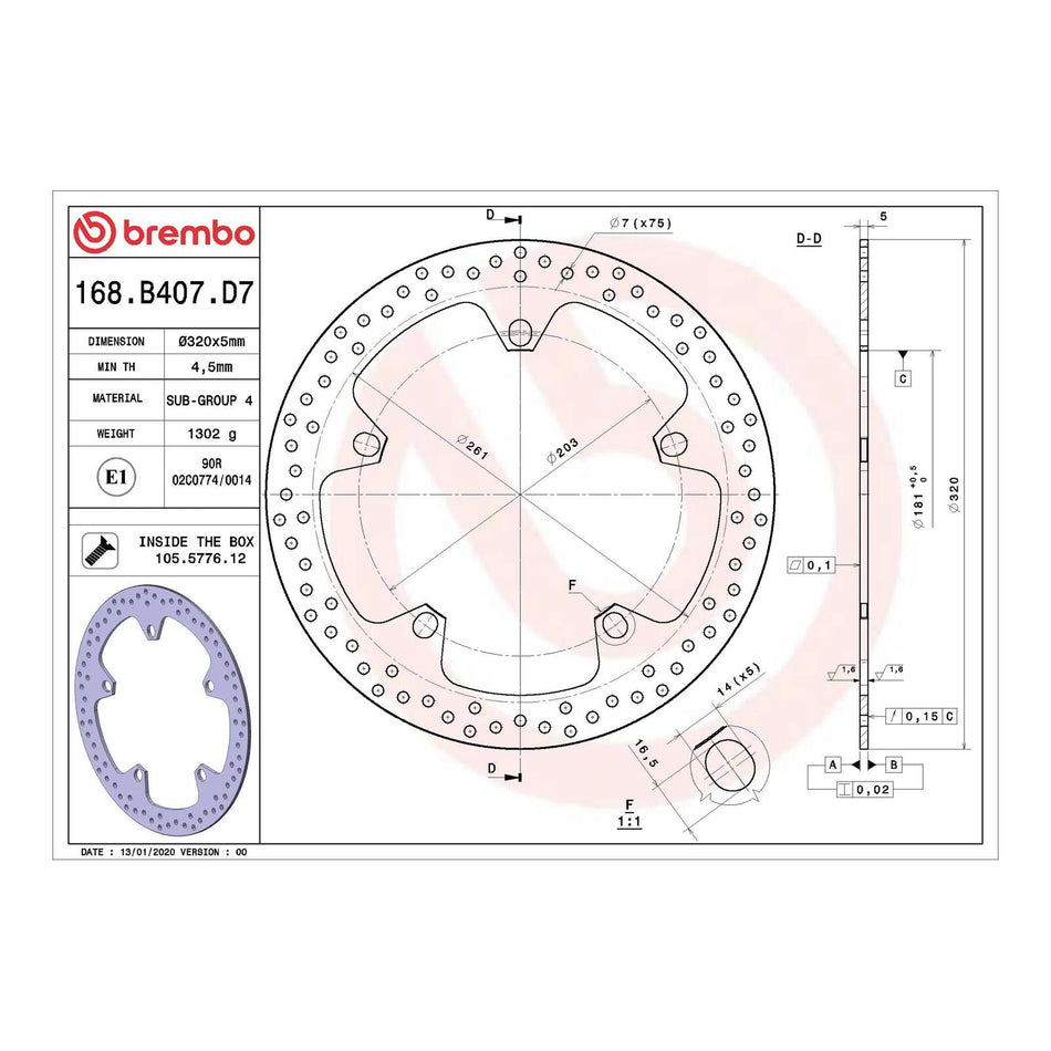 Brembo Prime Brake Disc Serie Oro Front 68B407D7