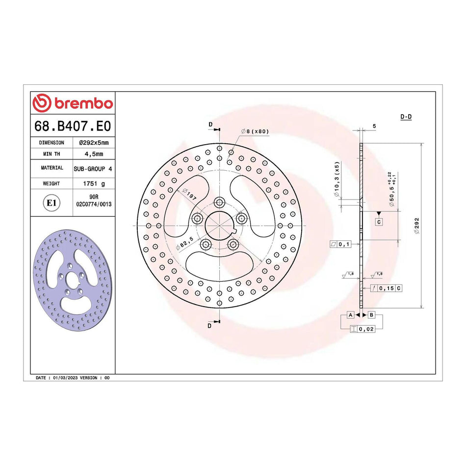 Brembo Prime Brake Disc Serie Oro Rear 68B407E0