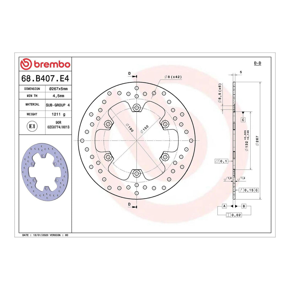 Brembo Prime Brake Disc Serie Oro Rear 68B407E4