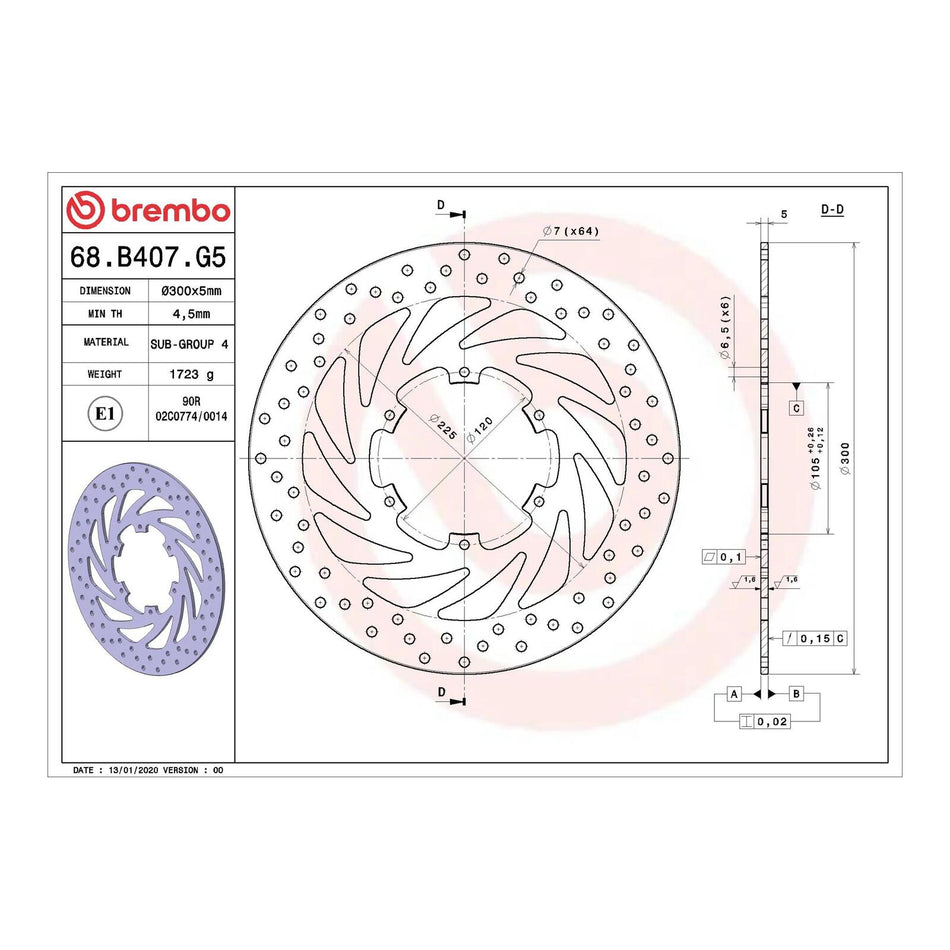 Brembo Prime Brake Disc Serie Oro Front 68B407G5