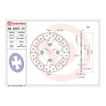 Brembo Prime Brake Disc Serie Oro Rear 68B407H1