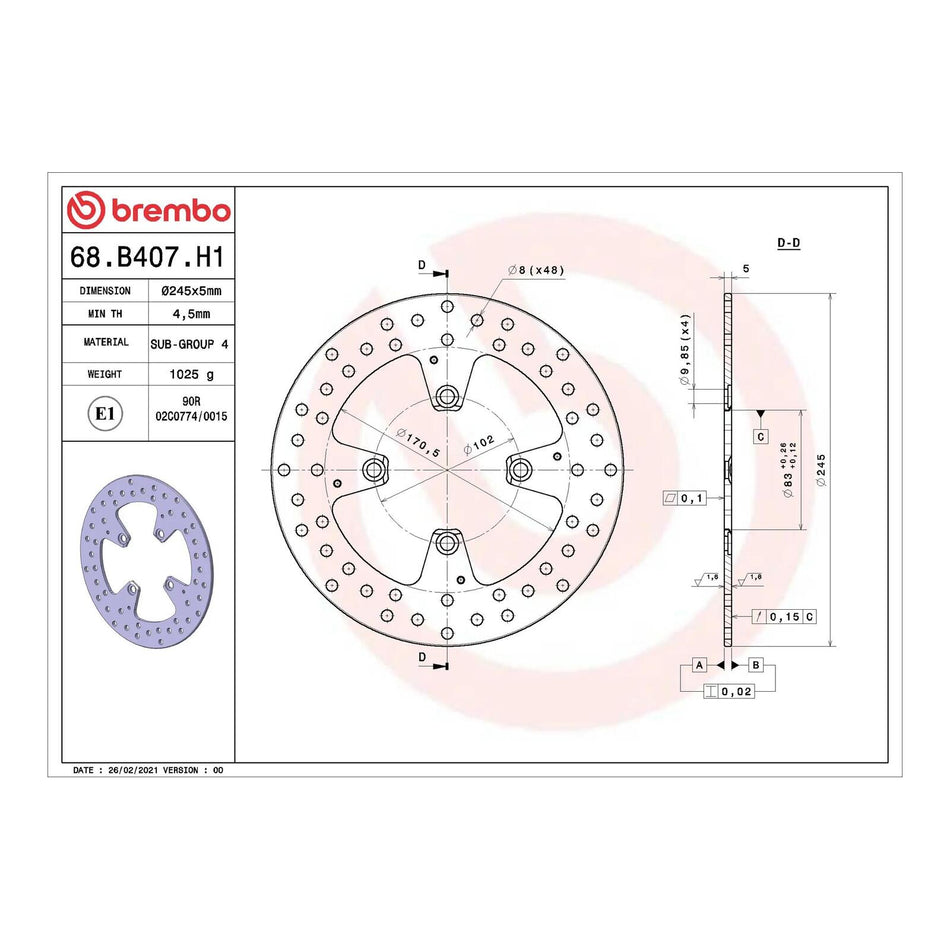Brembo Prime Brake Disc Serie Oro Rear 68B407H1