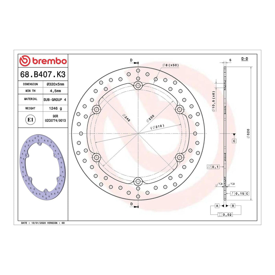 Brembo Prime Brake Disc Serie Oro Front 68B407K3