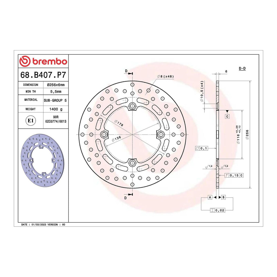 Brembo Prime Brake Disc Serie Oro Rear 68B407P7