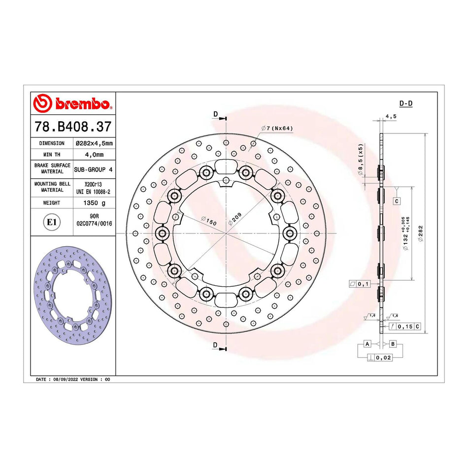 Brembo Prime Brake Disc Serie Oro Front 78B40837