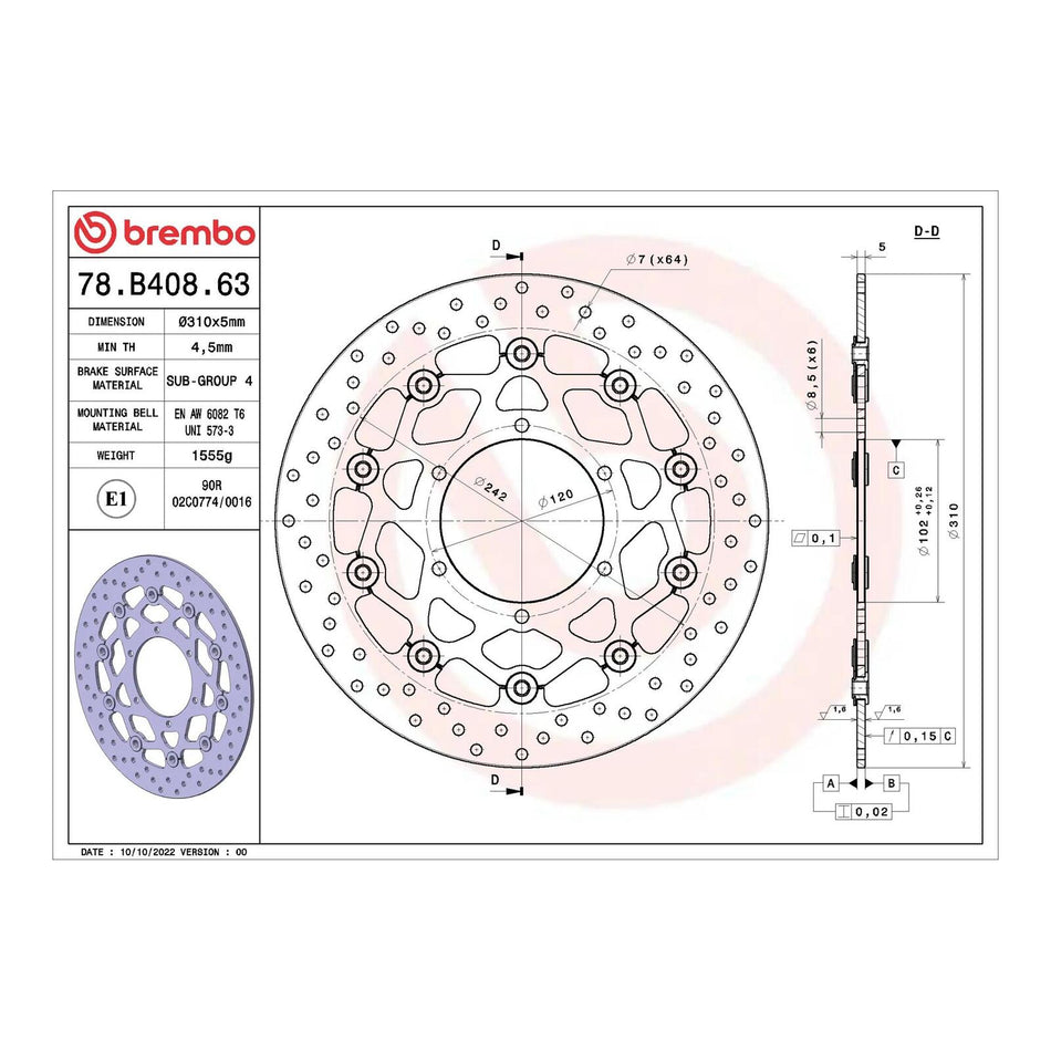 Brembo Prime Brake Disc Serie Oro Front 78B40863