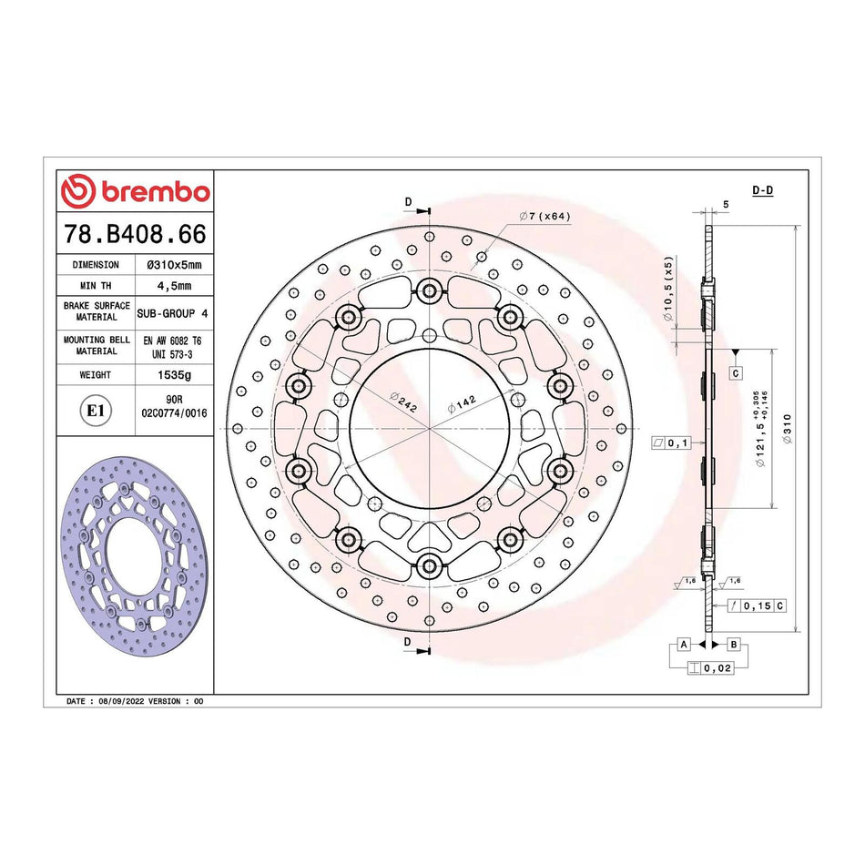 Brembo Prime Brake Disc Serie Oro Front 78B40866
