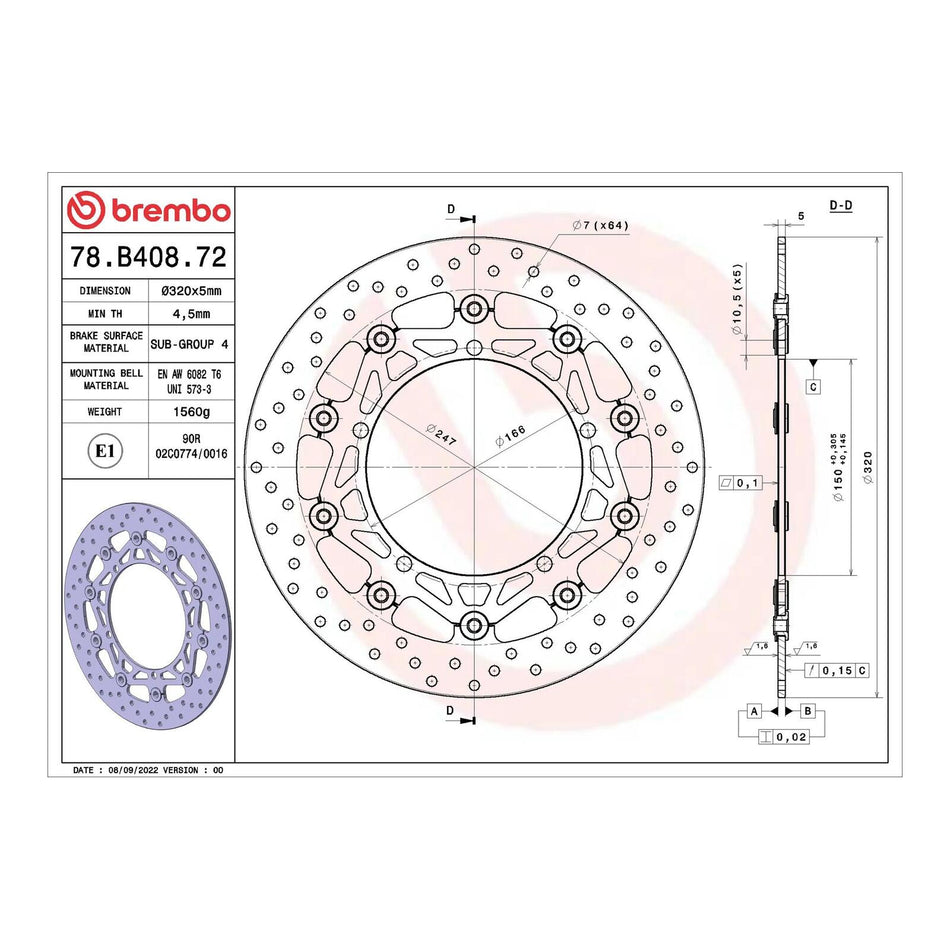 Brembo Prime Brake Disc Serie Oro Front 78B40872