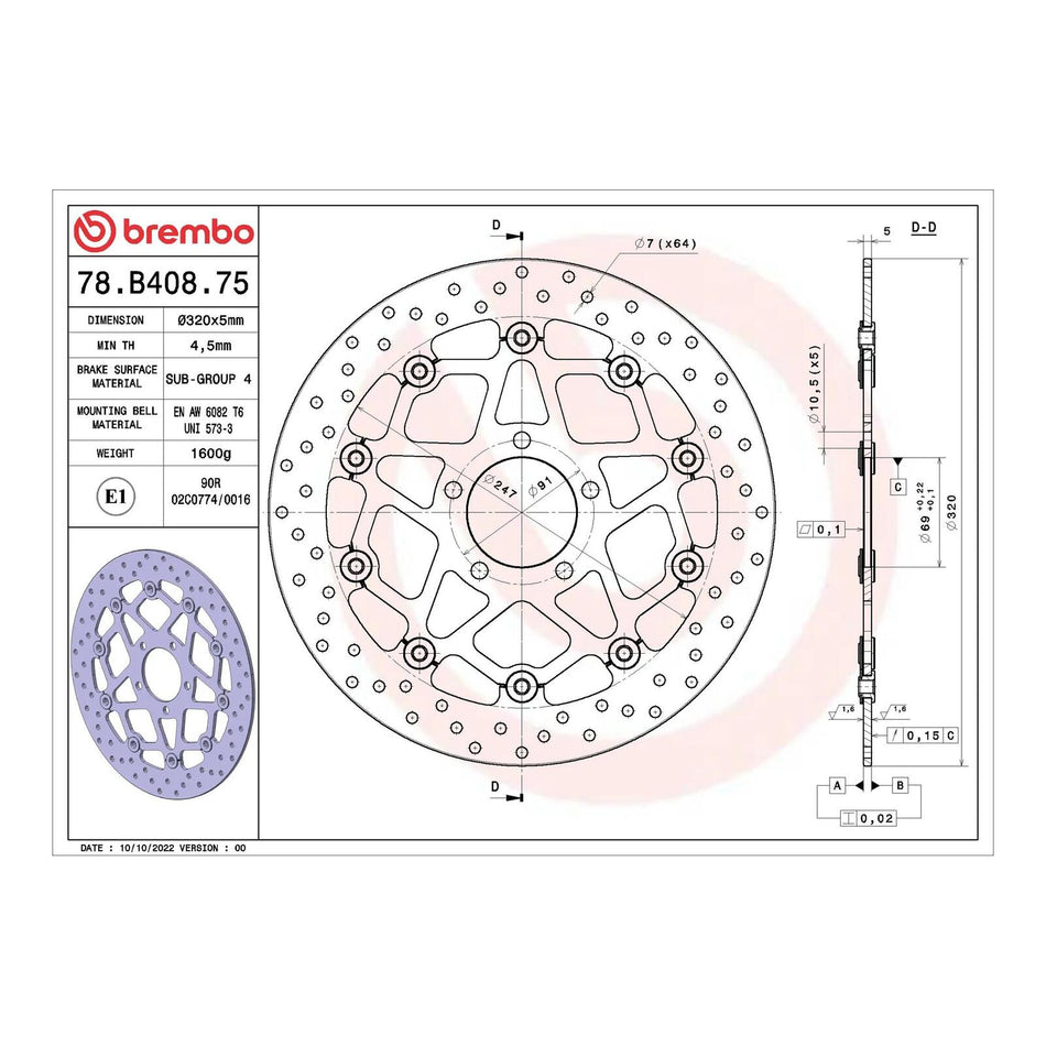 Brembo Prime Brake Disc Serie Oro Front 78B40875