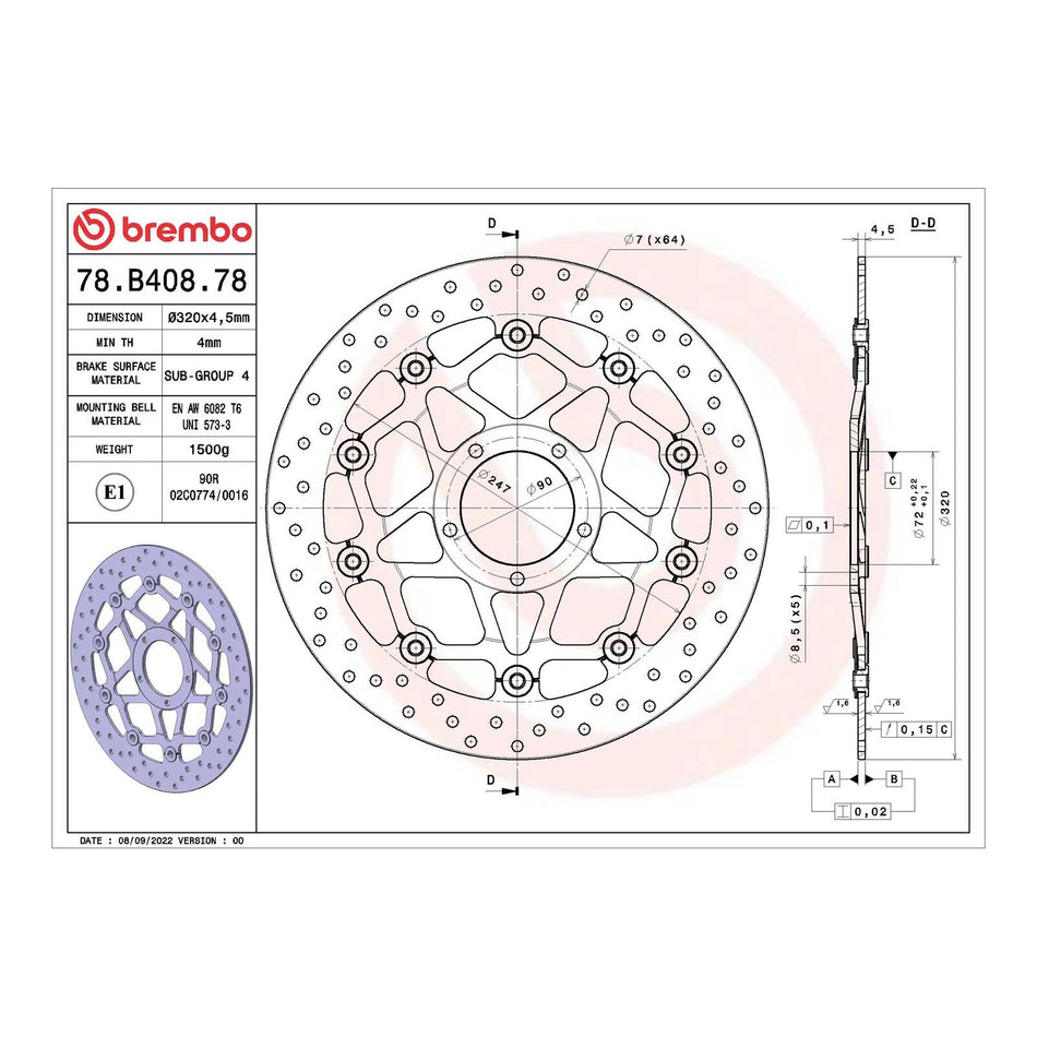 Brembo Prime Brake Disc Serie Oro Front 78B40878