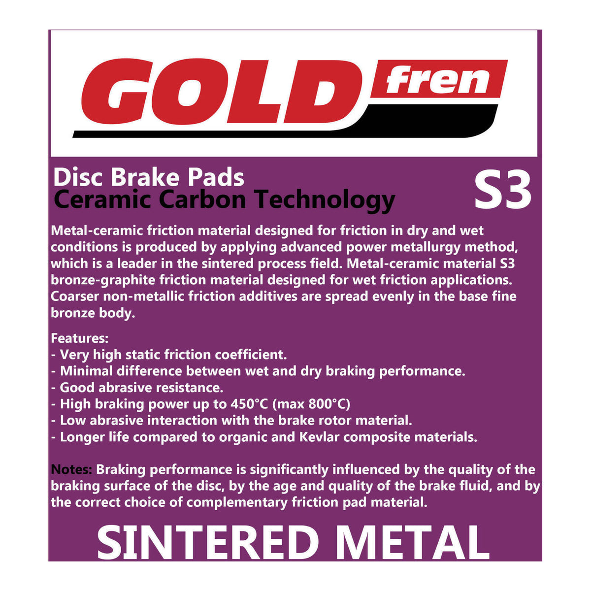 GOLDfren Brake Pads Sintered Sports GF017 - S3 (PH189 / PH50)