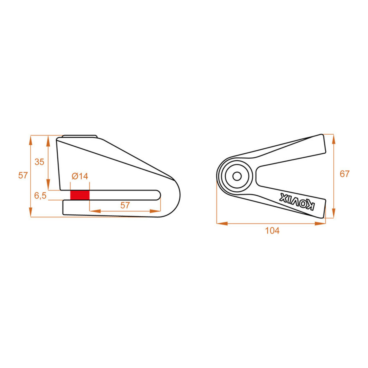 Kovix KVZ2 Disc Lock Orange 14mm Pin with Reminder Cable