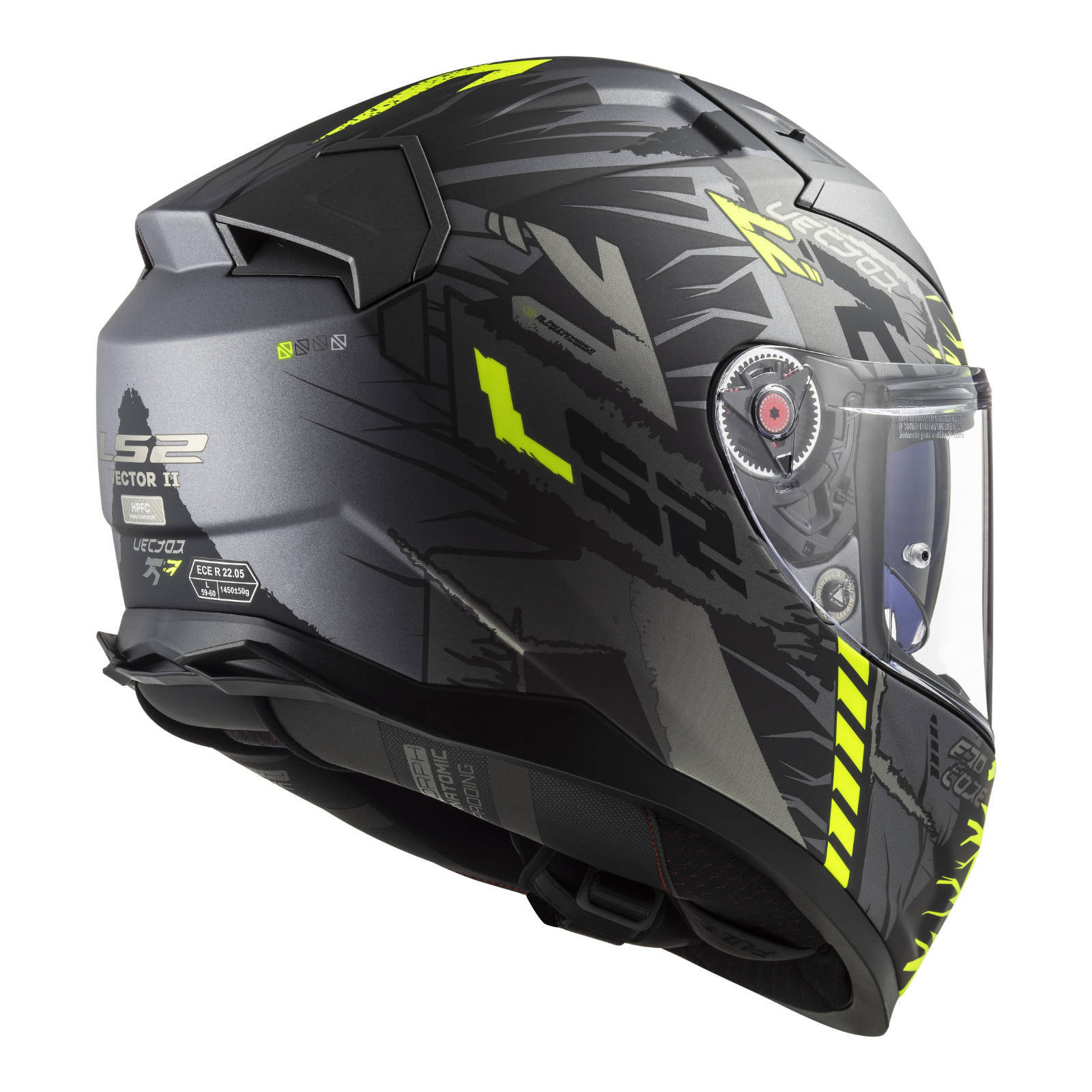 LS2 FF811 Vector II Techbot Helmet - Matte Titanium / Hi-Vis Yellow