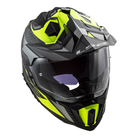LS2 MX701 Explorer Carbon Focus Helmet - Matte Titanium / Hi-Vis Yellow