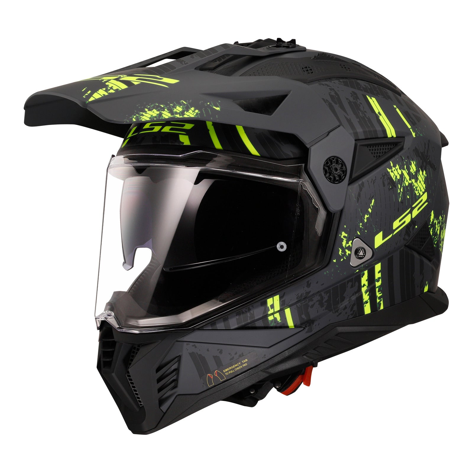 LS2 MX702 Pioneer II Crazy Helmet - Matte Black / Grey / Hi-Vis Yellow