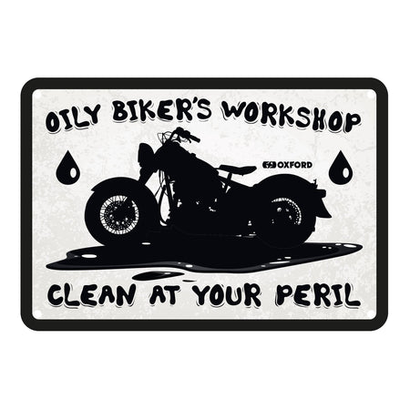 Oxford Garage Metal Sign: Oily Biker's Workshop