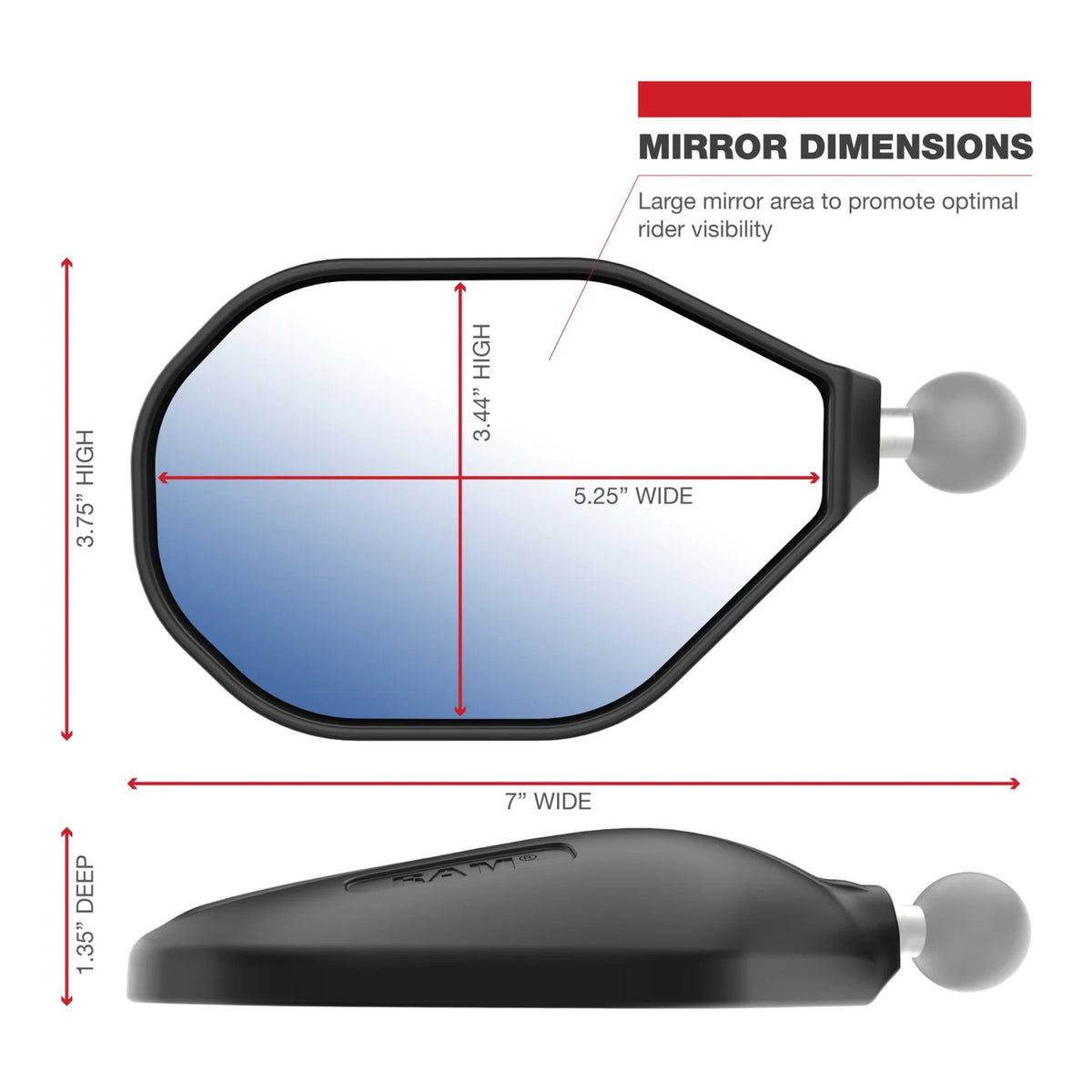 RAM Left & Right Tough-Mirror Kit with Long Arms + M10 X 1.25 Bases