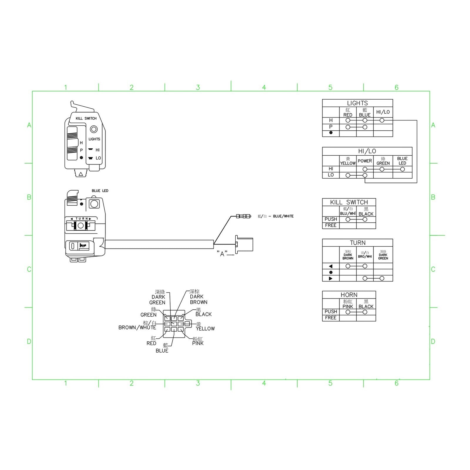 WHITES SWITCH BLOCK TURN/HEADLIGHT/ HORN/KILL (45.5mm)